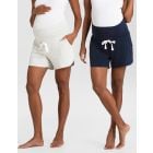 Twin Pack Jersey High Waist Maternity Shorts - Navy & Grey