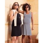 Two Pack Sleeveless Fit & Flare Maternity & Nursing Dresses - Black & White Stripe